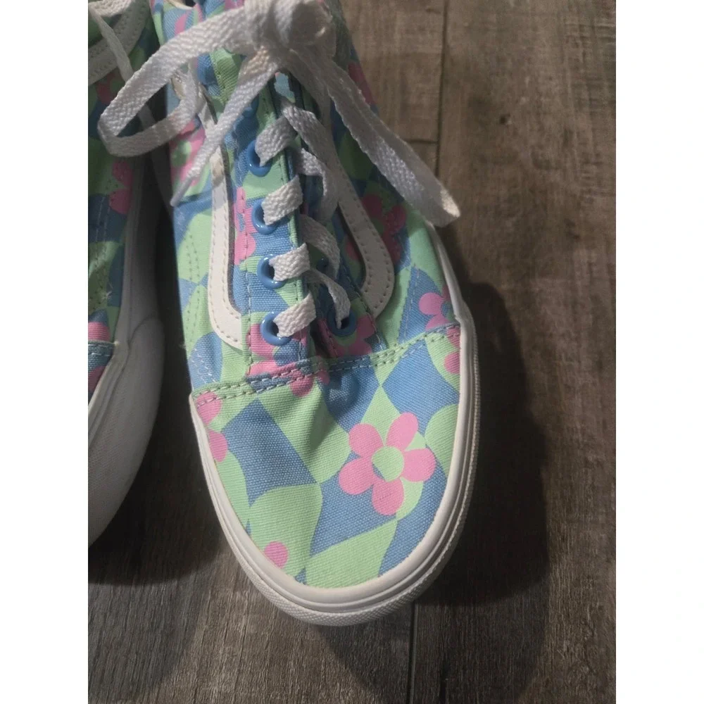 VANS Old Skool Stackform Women's Blue Green Floral Retro Platform Sneakers Sz7.5